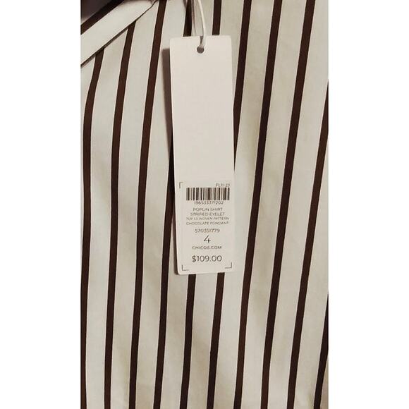 Chico’s Poplin Shirt – Size 4 (20/22) – Chocolate Fondant Striped Eyelet - Picture 9 of 9